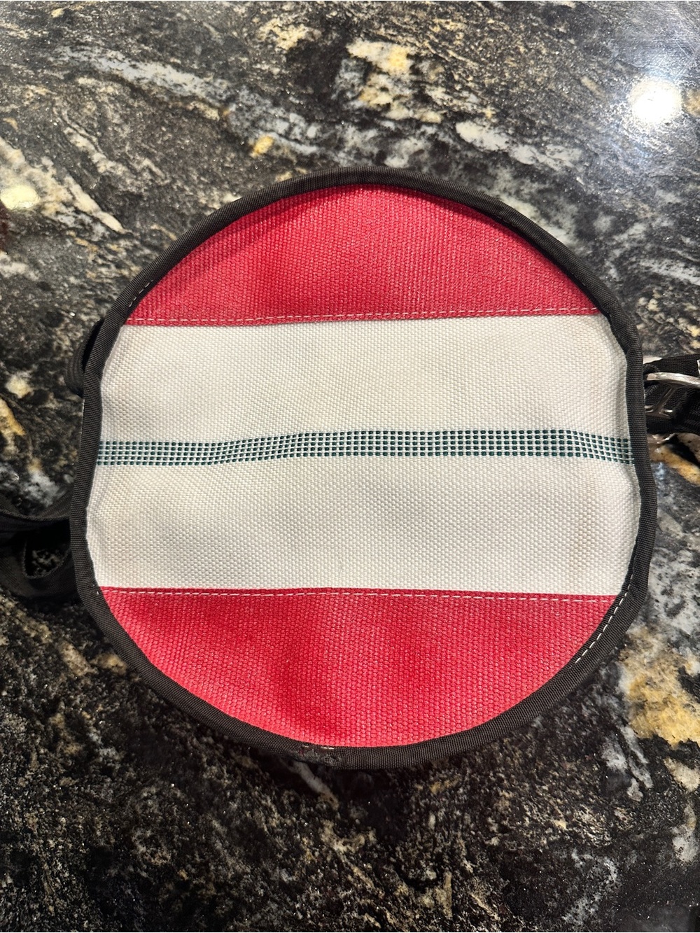 Firehose Round Striped Canvas Shoulder Crossbody Bag in Red and White